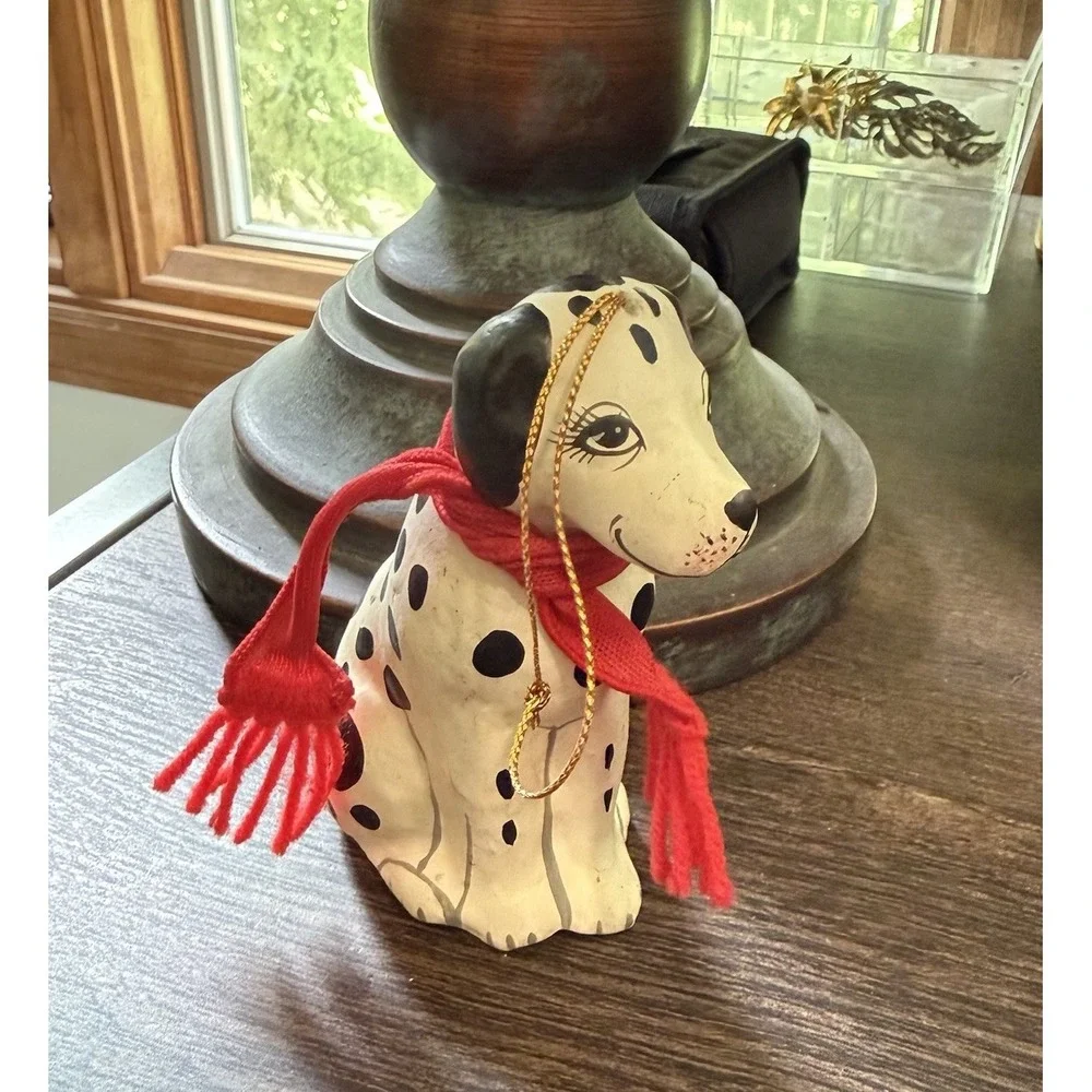 Folk Art Dog Paper Mache /Plastic  Dalmatian Dog Christmas Tree Ornament Scarf